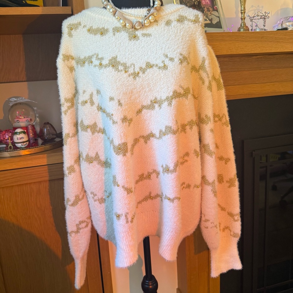 Cozy White and Gold Sweater
